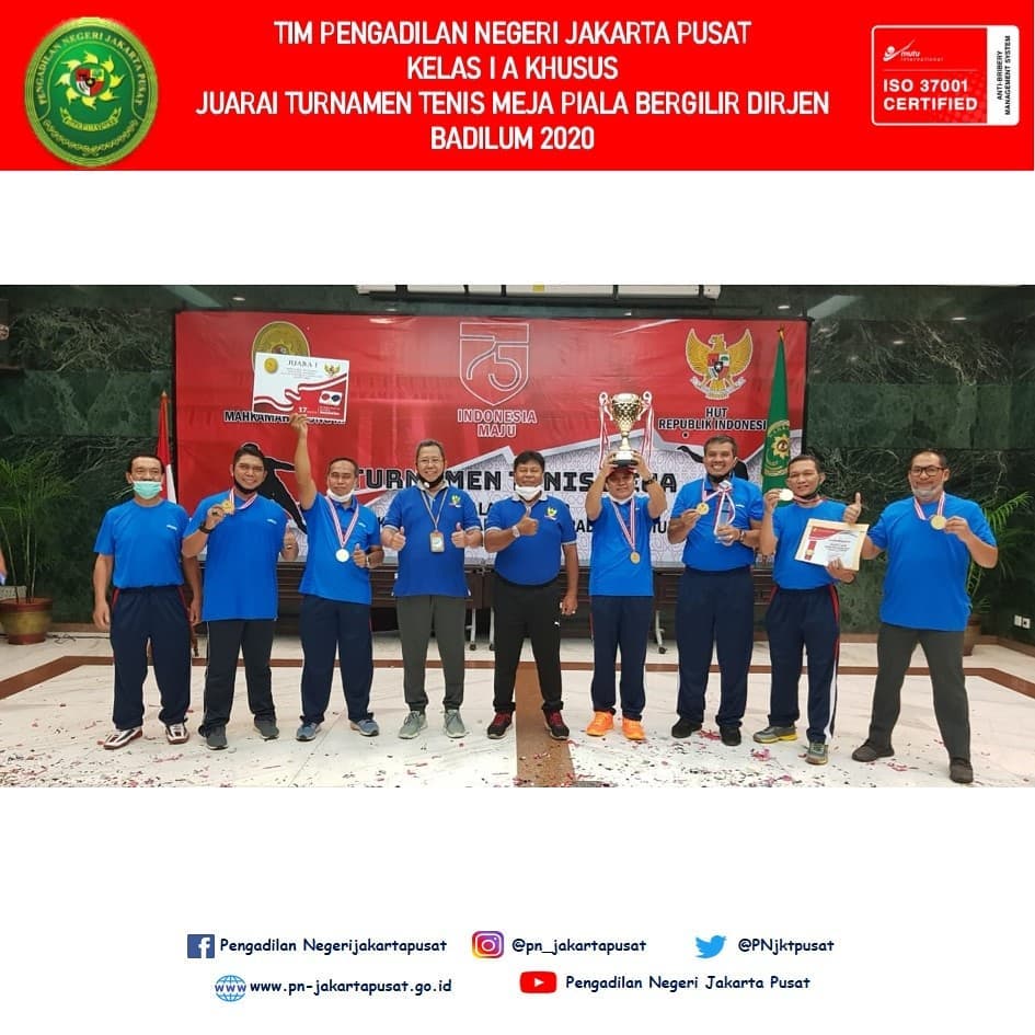 JUARA TURNAMEN TENIS MEJA DIRJEN BADAN PERADILAN UMUM TAHUN 2020