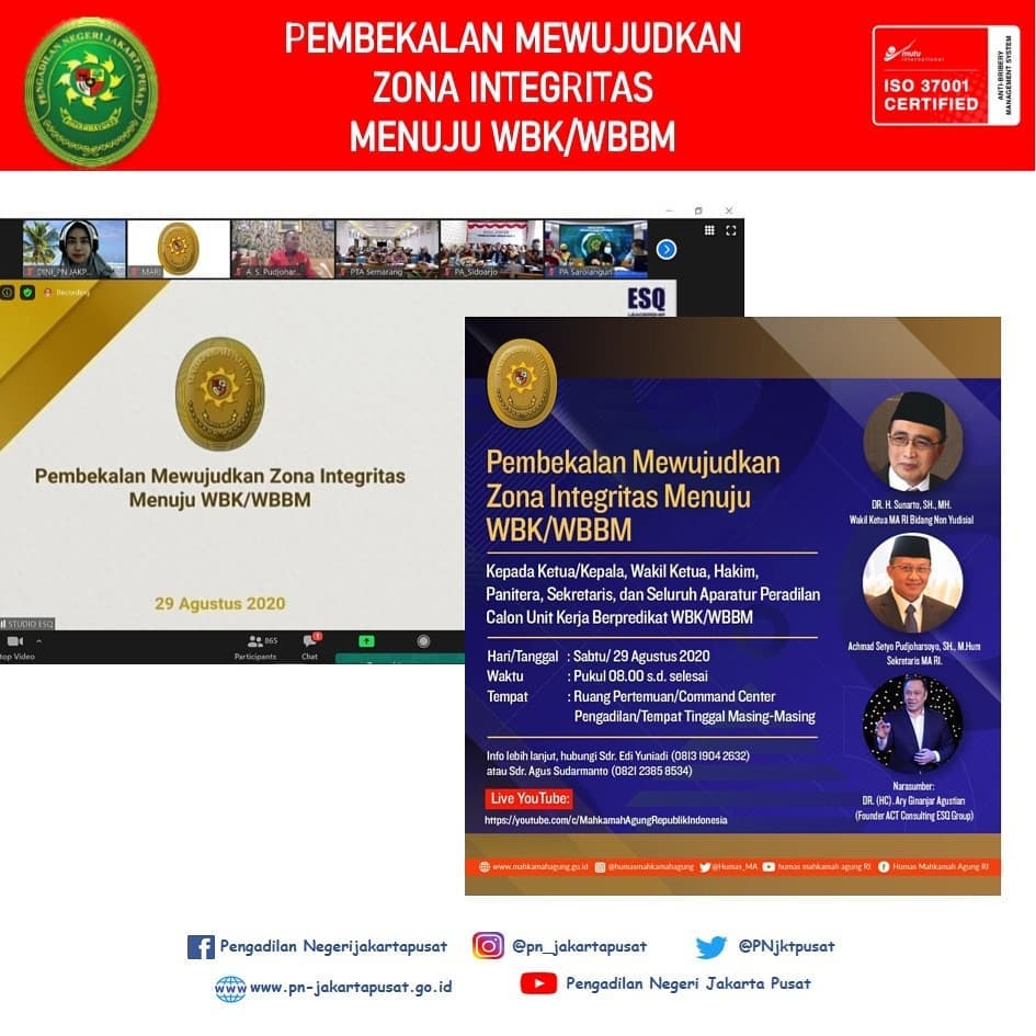 PEMBEKALAN MEWUJUDKAN ZONA INTEGRITAS MENUJU WBK/WBBM OLEH MAHKAMAH AGUNG RI