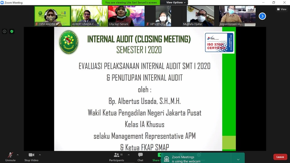 CLOSING MEETING INTERNAL AUDIT SEMESTER I TAHUN 2020