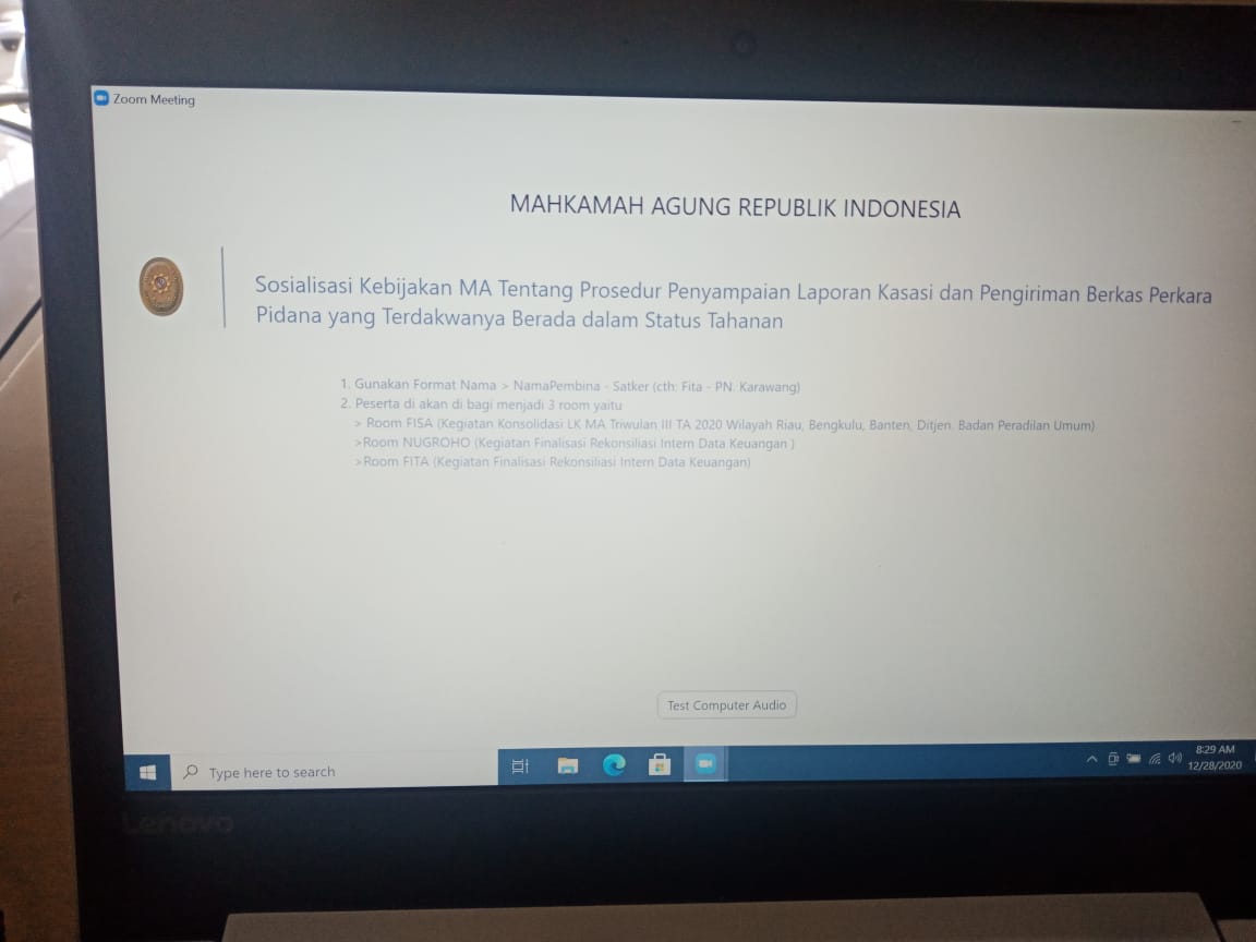 SOSIALISASI KEBIJAKAN MA TENTANG PROSEDUR PENYAMPAIAN LAPORAN KASASI DAN PENGIRIMAN BERKAS PERKARA P