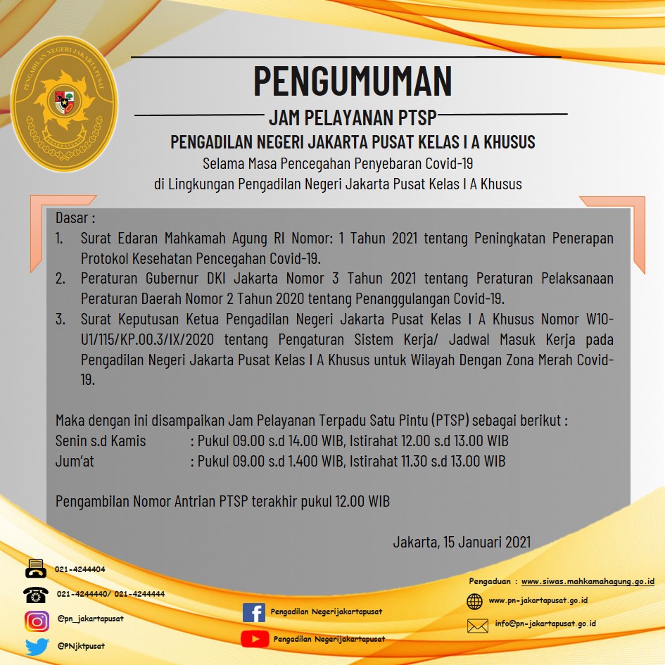 JAM OPERASIONAL PELAYANAN TERPADU SATU PINTU (PTSP)