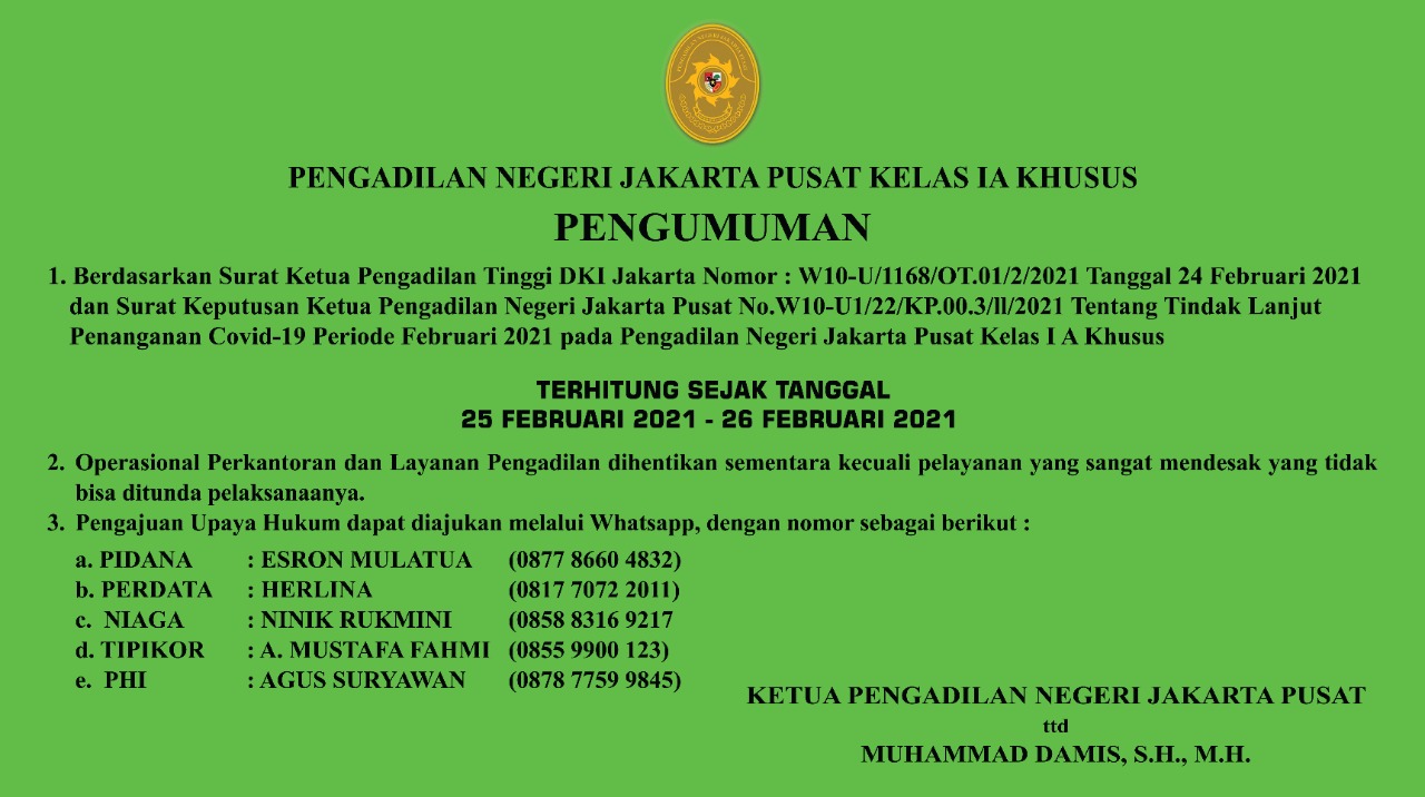 25-26 FEBRUARI 2021, PN JKT PUSAT BEKERJA DARI RUMAH (WFH)