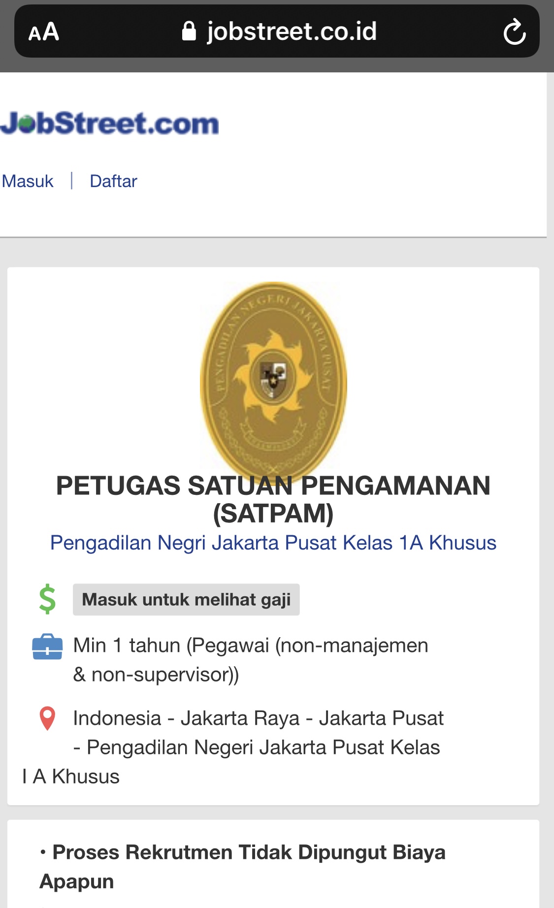 INFO LOWONGAN TENAGA SATPAM VIA JOBSTREET