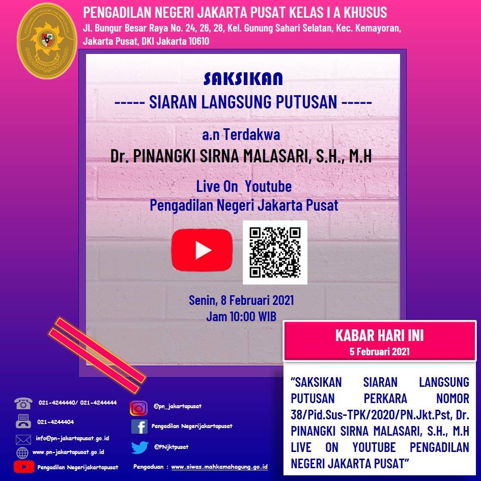 SIDANG PUTUSAN PERKARA TPKOR - PINANGKI SIRNA MALASARI