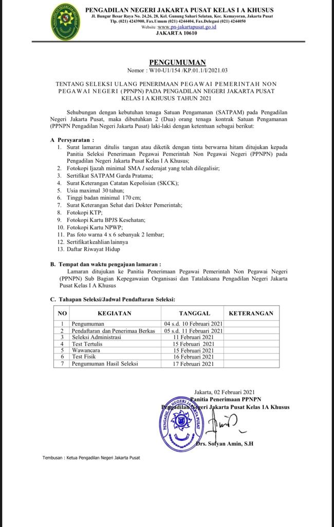 SELEKSI ULANG PENERIMAAN TENAGA SATUAN PENGAMANAN