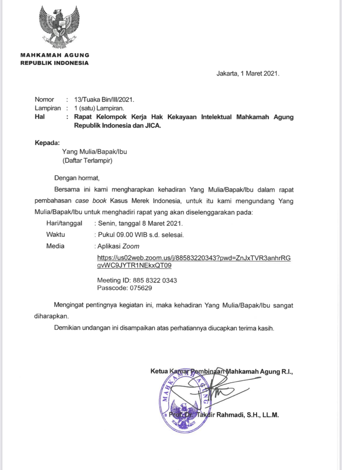 RAPAT POKJA HKI MAHKAMAH AGUNG RI DENGAN JICA