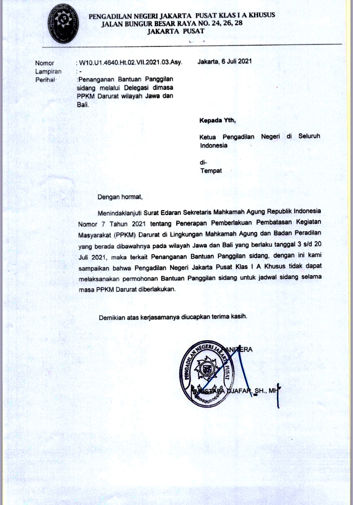 PENANGANAN PERMINTAAN BANTUAN DELEGASI PADA MASA PPKM DARURAT