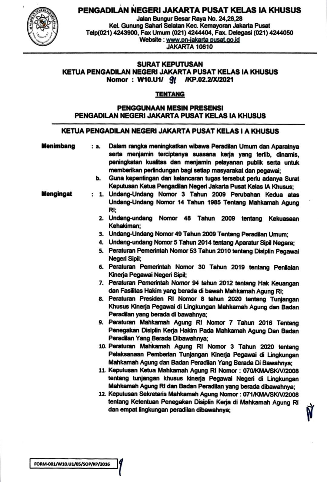 SK KPN TENTANG PENGGUNAAN MESIN PRESENSI PINDAI WAJAH