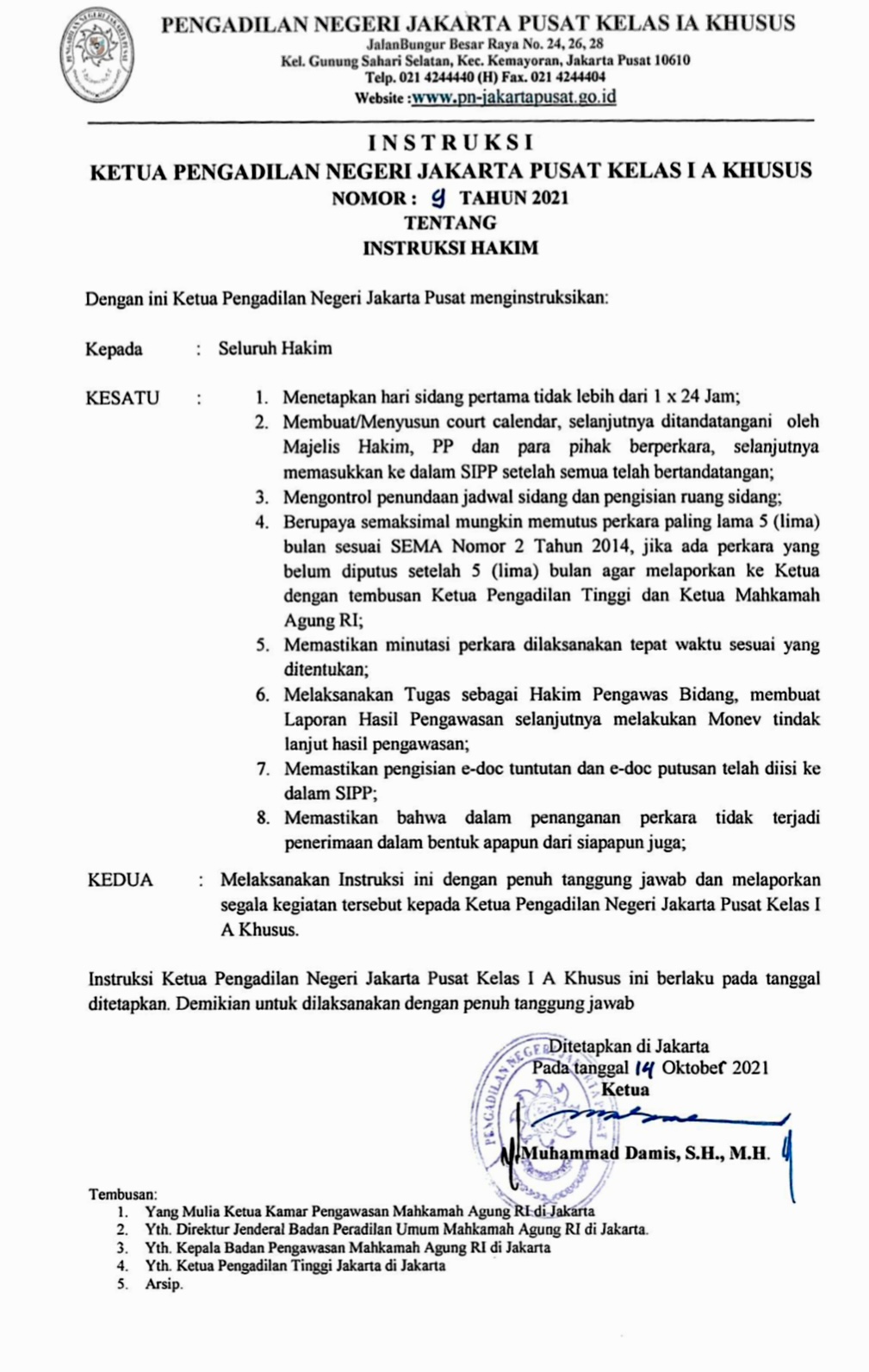 INSTRUKSI KETUA NOMOR 9 TAHUN 2021