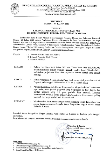 INSTRUKSI TENTANG LARANGAN BEPERGIAN-CUTI SELAMA NATARU