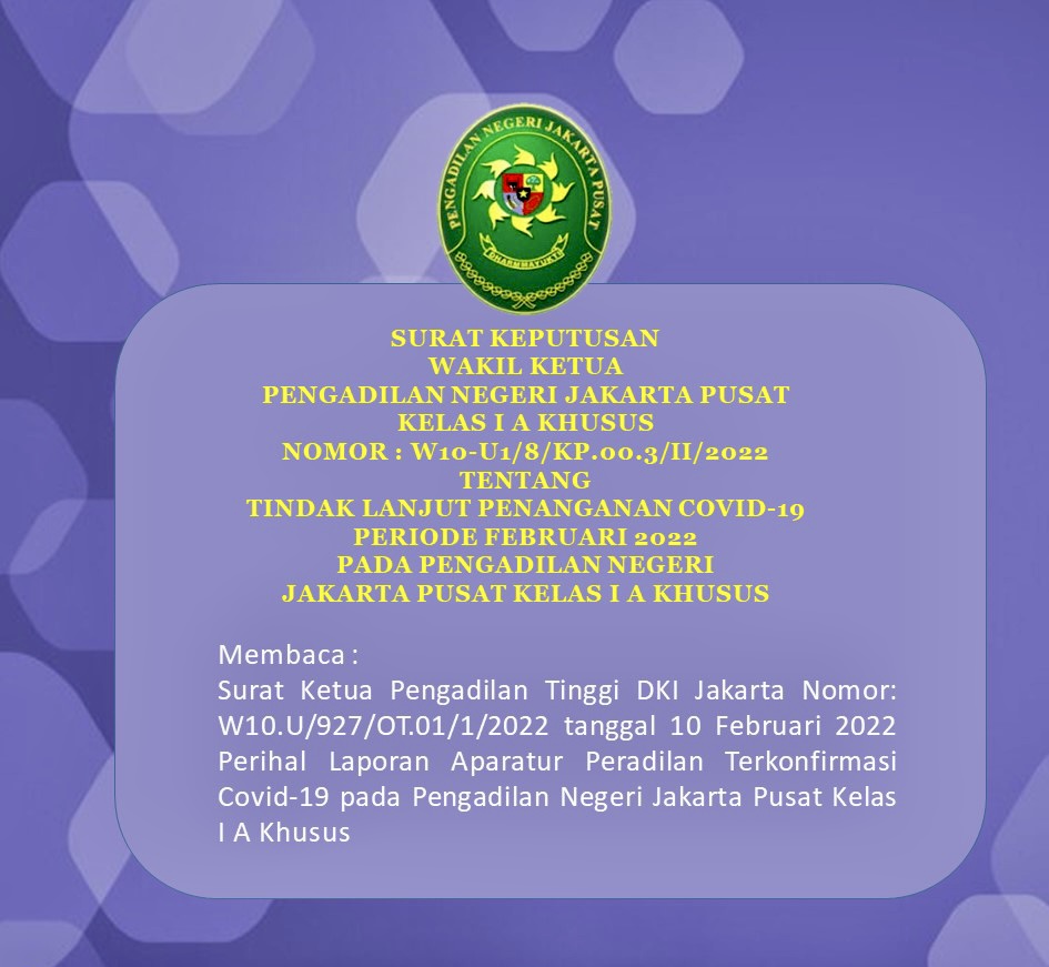 TINDAKLANJUT PENANGANAN COVID-19 PADA PN JAKARTA PUSAT