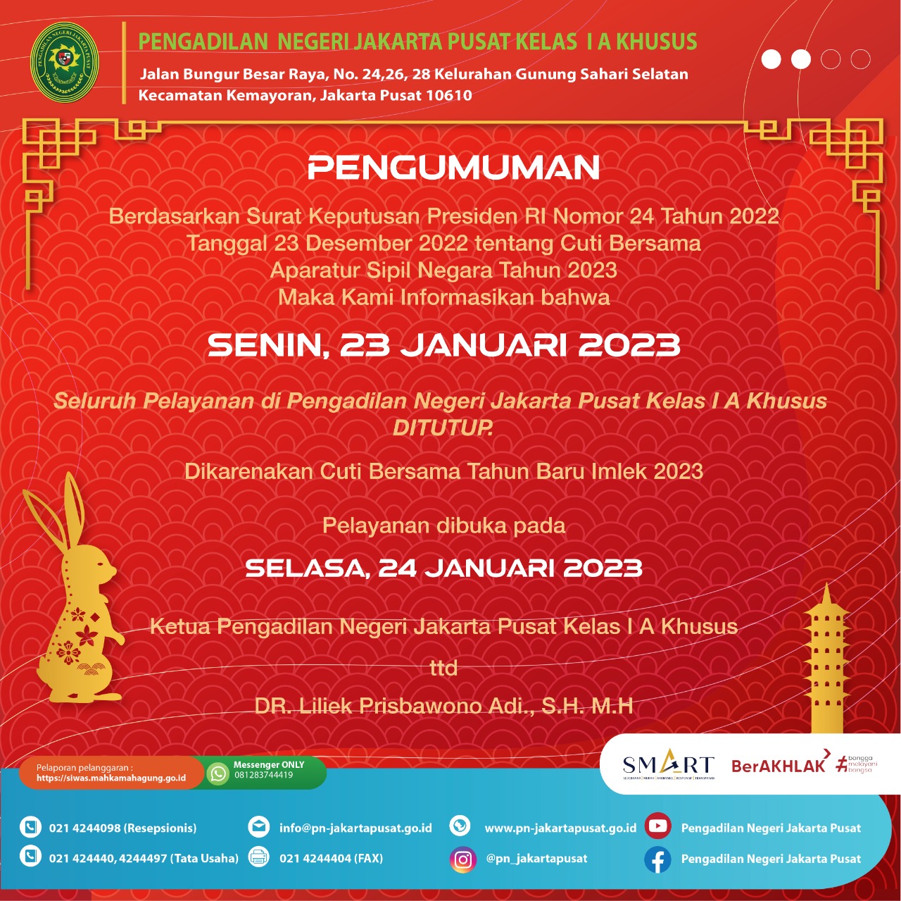 Pengumuman Cuti Bersama 23 Januari 2023