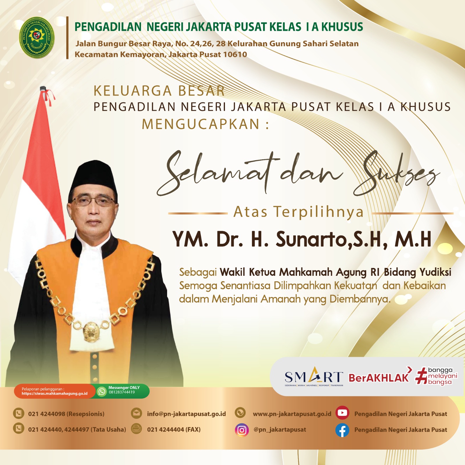 Selamat Atas Terpilihnya YM. Dr. H. Sunarto, S.H., M.H. Sebagai Wakil Ketua Mahkamah Agung
