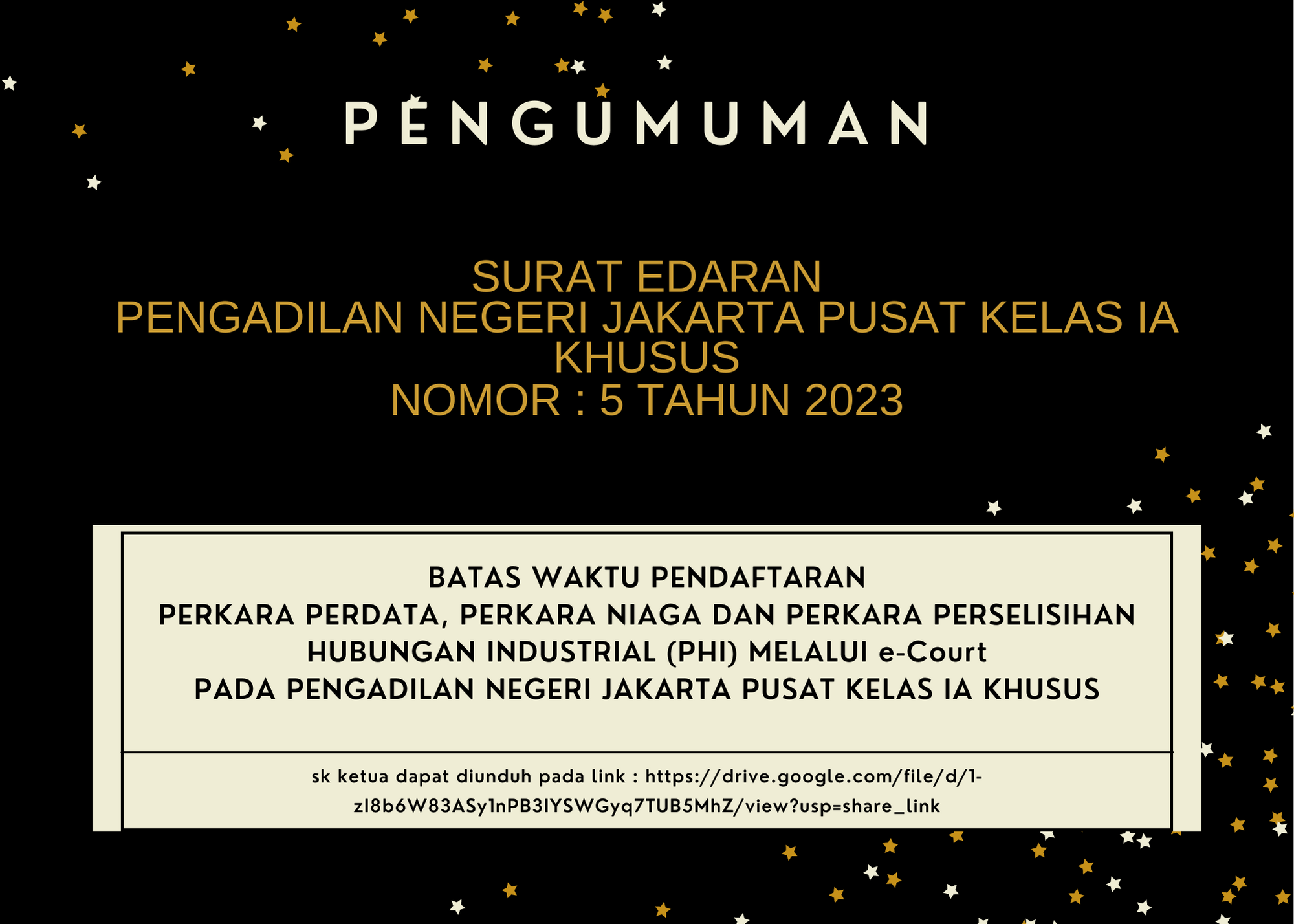 BATAS WAKTU PENDAFTARAN PERKARA PERDATA, PERKARA NIAGA DAN PERKARA PERSELISIHAN HUBUNGAN INDUSTRIAL