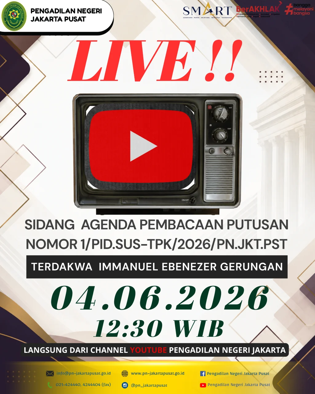 LIVE STREAMING SIDANG TERDAKWA IMMANUEL EBENEZER GERUNGAN